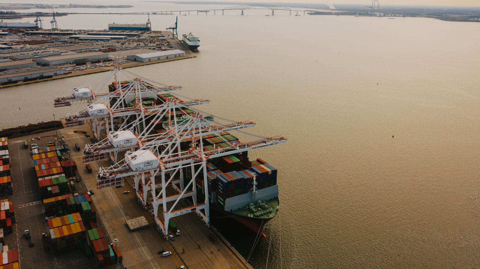 Gantry cranes over a container terminal